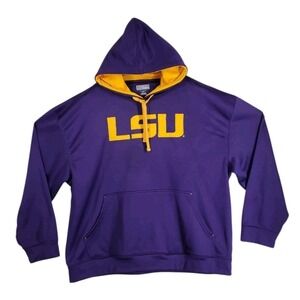 LSU Hoodie Sweatshirt Pullover Majestic Mens 2XL Purple Sewn On Logo Drawstring